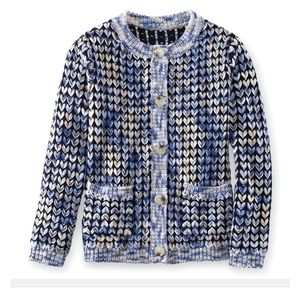 C & K Chevron Patterned Cardigan EUC Size M Looks Hand-knit Blue/Tan Variagated